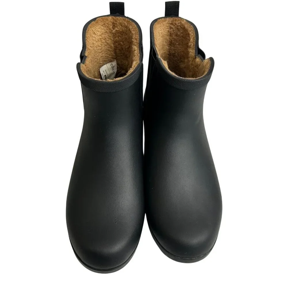 Chooka Womens 9 Waterproof Chelsea Bootie Plush Lined, Slip-On Rain Ankle Boots